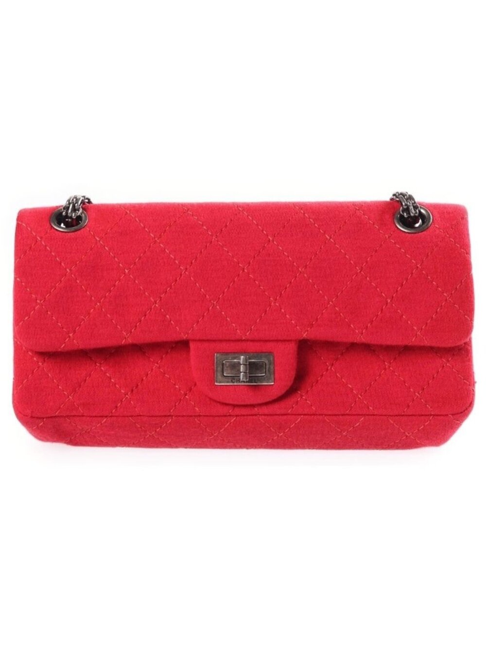 Chanel 2.55 S Chain Double Flap 2-Way Cotton Shoulder Bag Pink Silver
